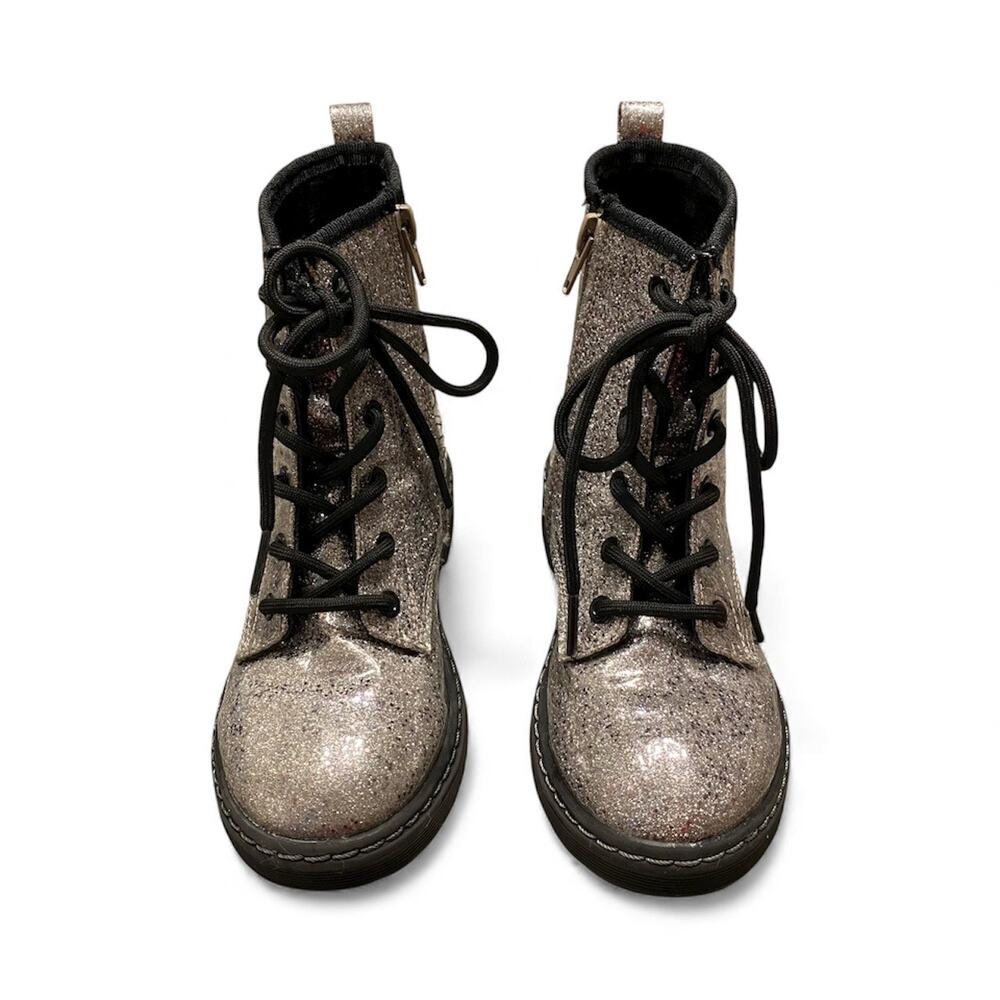 Sugar Big Kid Girls Silver Shimmer Combat Boots Size 1